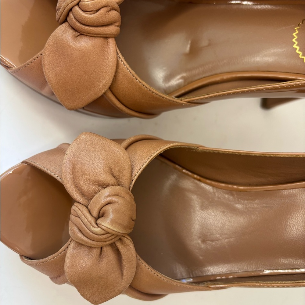 Yves Saint Laurent Brown Knotted Peep-Toe Heels - Picture 10 of 12